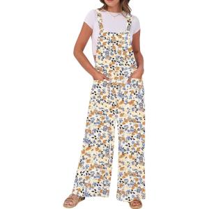 imageANRABESS Women Jumpsuits Overalls Wide Leg Casual Baggy Romper Boho Loose Bib Jumpers Sleeveless Straps 2025 Summer OutfitsBeige Floral