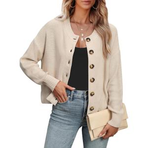imageANRABESS Women Knit Cardigans Sweater Open Front Button Down Long Sleeve Cropped Lady Jacket Outwear 2025 Fall OutfitsBegie