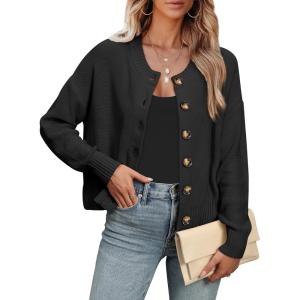 imageANRABESS Women Knit Cardigans Sweater Open Front Button Down Long Sleeve Cropped Lady Jacket Outwear 2025 Fall OutfitsBlack