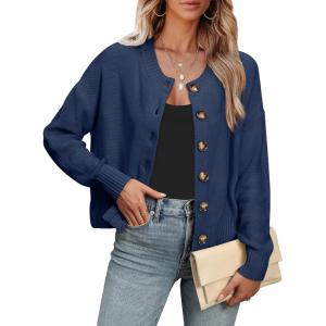 imageANRABESS Women Knit Cardigans Sweater Open Front Button Down Long Sleeve Cropped Lady Jacket Outwear 2025 Fall OutfitsDeep Blue