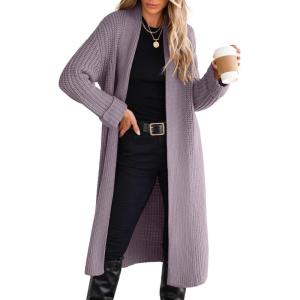 imageANRABESS Women Knit Long Cardigan Long Sleeve Open Front Lapel Oversized Sweater Coat 2025 Fall Duster Outerwear ClothesNutmeg