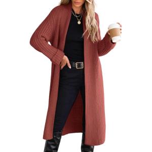 imageANRABESS Women Knit Long Cardigan Long Sleeve Open Front Lapel Oversized Sweater Coat 2025 Fall Duster Outerwear ClothesRust