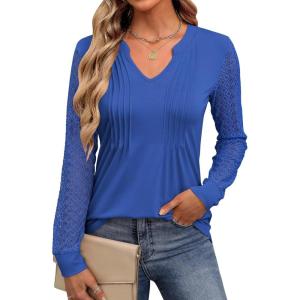 imageANRABESS Women Long Sleeve Shirts V Neck Pleated Tunic Top Business Dressy Casual Blouse 2025 Fall Fashion OutfitsRoyal Blue