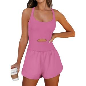 imageANRABESS Women Rompers Running Exercise Workout Set One Piece Jumpsuits Gym Yoga Outfits 2025 Summer Active Wear ClothesHot Pink