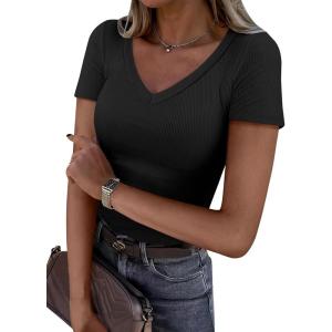 imageANRABESS Women Short Sleeve V Neck Ribbed Knit Fitted Shirts Basic Tees Tops 2025 Summer Casual TShirts Going Out OutfitsBlack