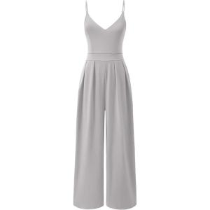 imageANRABESS Women V Neck Spaghetti Strap Wide Leg Dressy Jumpsuits 2025 Summer Casual One Piece Jumper Romper Outfits ampamp Pockets Grey Medium