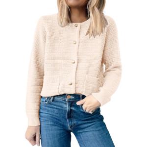 imageANRABESS Womens Cardigan Sweater Long Sleeve Button Down Lady Tweed Knit Jackets 2025 Fall OutfitsBeige
