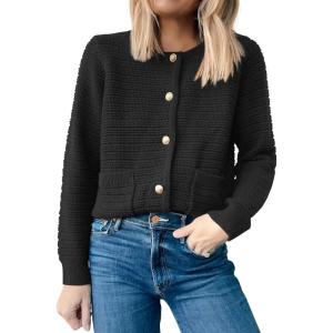 imageANRABESS Womens Cardigan Sweater Long Sleeve Button Down Lady Tweed Knit Jackets 2025 Fall OutfitsBlack