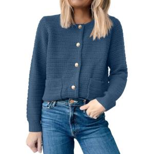 imageANRABESS Womens Cardigan Sweater Long Sleeve Button Down Lady Tweed Knit Jackets 2025 Fall OutfitsDusty Blue