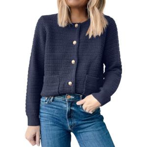 imageANRABESS Womens Cardigan Sweater Long Sleeve Button Down Lady Tweed Knit Jackets 2025 Fall OutfitsNavy Blue