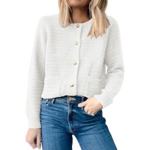 imageANRABESS Womens Cardigan Sweater Long Sleeve Button Down Lady Tweed Knit Jackets 2025 Fall OutfitsWhite