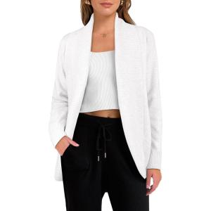 imageANRABESS Womens Cardigan Sweaters Open Front Long Sleeve Shawl Neck Knit Dressy Casual 2025 Trendy Fall Winter Outerwear CoatWhite