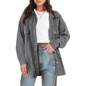 imageANRABESS Womens Corduroy Shacket Button Down Shirts Oversized Long Sleeve Casual Cardigan Jacket 2025 Fall Fashion ClothesGrey