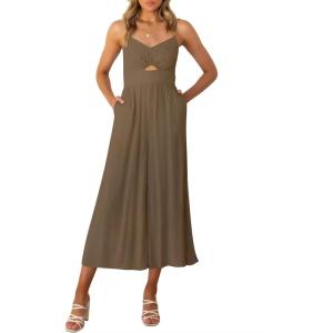 imageANRABESS Womens Jumpsuit Summer Beach Vacation Romper 2025 V Neck Sleevelsee Spaghetti Strap Cutout Linen Wide Leg ClothesBrown