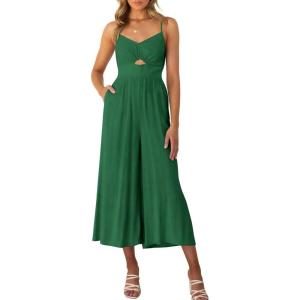 imageANRABESS Womens Jumpsuit Summer Beach Vacation Romper 2025 V Neck Sleevelsee Spaghetti Strap Cutout Linen Wide Leg ClothesForest