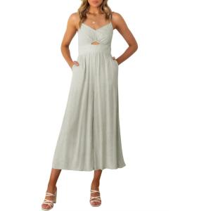imageANRABESS Womens Jumpsuit Summer Beach Vacation Romper 2025 V Neck Sleevelsee Spaghetti Strap Cutout Linen Wide Leg ClothesGray
