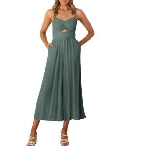 imageANRABESS Womens Jumpsuit Summer Beach Vacation Romper 2025 V Neck Sleevelsee Spaghetti Strap Cutout Linen Wide Leg ClothesGray Blue