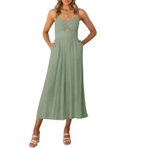 imageANRABESS Womens Jumpsuit Summer Beach Vacation Romper 2025 V Neck Sleevelsee Spaghetti Strap Cutout Linen Wide Leg ClothesLight Green