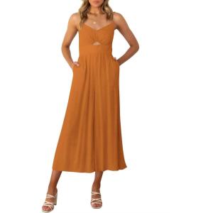 imageANRABESS Womens Jumpsuit Summer Beach Vacation Romper 2025 V Neck Sleevelsee Spaghetti Strap Cutout Linen Wide Leg ClothesOrange