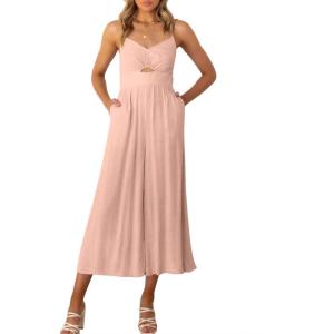 imageANRABESS Womens Jumpsuit Summer Beach Vacation Romper 2025 V Neck Sleevelsee Spaghetti Strap Cutout Linen Wide Leg ClothesPink