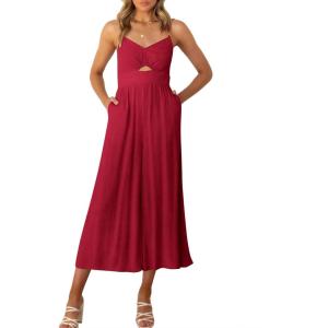 imageANRABESS Womens Jumpsuit Summer Beach Vacation Romper 2025 V Neck Sleevelsee Spaghetti Strap Cutout Linen Wide Leg ClothesRed