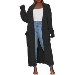 imageANRABESS Womens Long Cardigan Sweater 2025 Oversized Coat Long Sleeve Open Front Knit Maxi Outwear Fall Trendy Jacket ClothesBlack