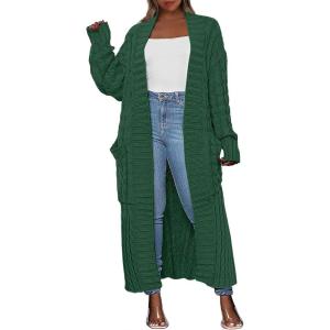 imageANRABESS Womens Long Cardigan Sweater 2025 Oversized Coat Long Sleeve Open Front Knit Maxi Outwear Fall Trendy Jacket ClothesDark Green