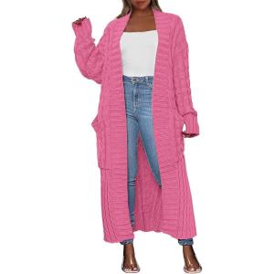 imageANRABESS Womens Long Cardigan Sweater 2025 Oversized Coat Long Sleeve Open Front Knit Maxi Outwear Fall Trendy Jacket ClothesHot Pink