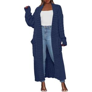 imageANRABESS Womens Long Cardigan Sweater 2025 Oversized Coat Long Sleeve Open Front Knit Maxi Outwear Fall Trendy Jacket ClothesNavy Blue