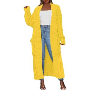 imageANRABESS Womens Long Cardigan Sweater 2025 Oversized Coat Long Sleeve Open Front Knit Maxi Outwear Fall Trendy Jacket ClothesYellow