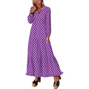 imageANRABESS Womens Long Sleeve Boho Maxi Dress 2025 Fall V Neck Floral Striped Casual Loose Fit Beach Vacation DressesFloral Purple