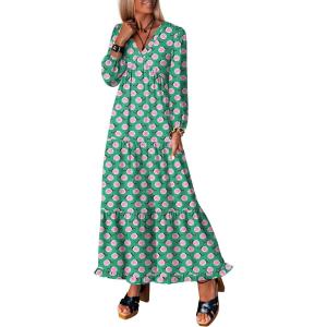 imageANRABESS Womens Long Sleeve Boho Maxi Dress 2025 Fall V Neck Floral Striped Casual Loose Fit Beach Vacation DressesGreen