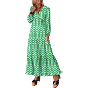 imageANRABESS Womens Long Sleeve Boho Maxi Dress 2025 Fall V Neck Floral Striped Casual Loose Fit Beach Vacation DressesLight Green