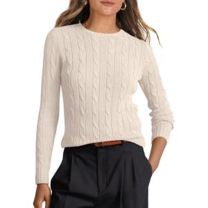 imageANRABESS Womens Long Sleeve Cable Knit Sweater Jumper Crewneck Pullover Soft Dressy Casual Tops Cute 2025 Fall Trendy OutfitsApricot