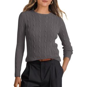 imageANRABESS Womens Long Sleeve Cable Knit Sweater Jumper Crewneck Pullover Soft Dressy Casual Tops Cute 2025 Fall Trendy OutfitsDark Grey