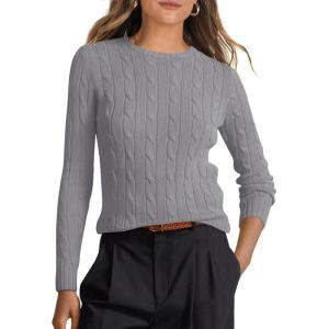 imageANRABESS Womens Long Sleeve Cable Knit Sweater Jumper Crewneck Pullover Soft Dressy Casual Tops Cute 2025 Fall Trendy OutfitsGrey