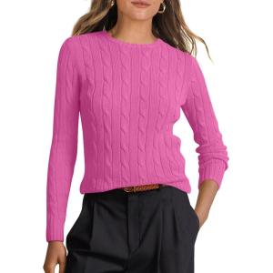 imageANRABESS Womens Long Sleeve Cable Knit Sweater Jumper Crewneck Pullover Soft Dressy Casual Tops Cute 2025 Fall Trendy OutfitsHot Pink