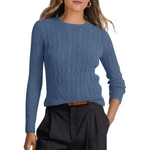 imageANRABESS Womens Long Sleeve Cable Knit Sweater Jumper Crewneck Pullover Soft Dressy Casual Tops Cute 2025 Fall Trendy OutfitsIndigo