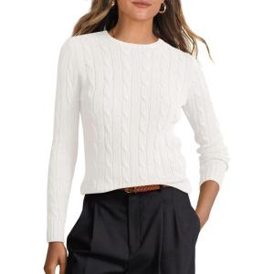 imageANRABESS Womens Long Sleeve Cable Knit Sweater Jumper Crewneck Pullover Soft Dressy Casual Tops Cute 2025 Fall Trendy OutfitsOff Cream White