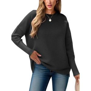 imageANRABESS Womens Oversized Batwing Long Sleeve Ribbed Knit Sweaters 2025 Fall OutfitsBlack