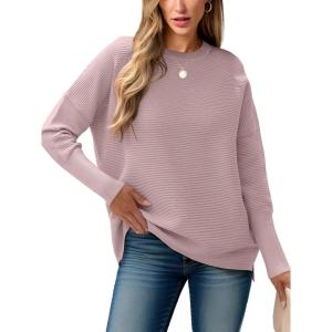 imageANRABESS Womens Oversized Batwing Long Sleeve Ribbed Knit Sweaters 2025 Fall OutfitsPink