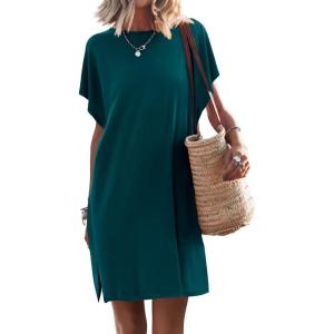 imageANRABESS Womens Summer T Shirt Dress 2025 Beach Vacation Travel Outfits Casual Simple Soft Mini Sundress Cover Up ClothesDeep Green