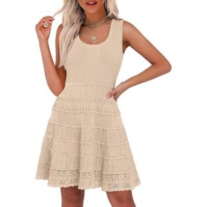 imageANRABESS Womens Sundress Beach Vacation Mini Tank Dresses Summer Casual Crochet Knit Scoop Neck Sleeveless DressBeige
