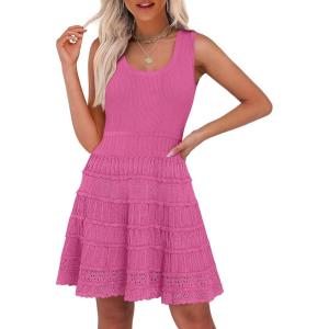 imageANRABESS Womens Sundress Beach Vacation Mini Tank Dresses Summer Casual Crochet Knit Scoop Neck Sleeveless DressHot Pink