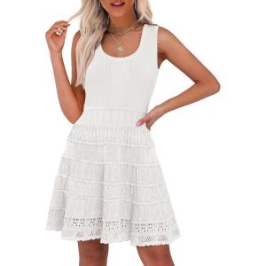 imageANRABESS Womens Sundress Beach Vacation Mini Tank Dresses Summer Casual Crochet Knit Scoop Neck Sleeveless DressWhite