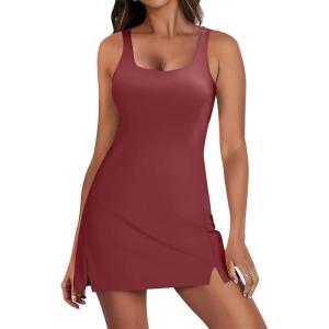 imageANRABESS Womens Tennis Dresses Built in Shorts and Bra Summer Sleeveless Athletic Workout Golf Mini Active Romper DressDeep Red