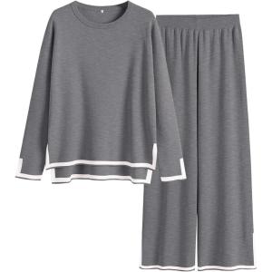 imageANRABESS Womens Two Piece Outfits Knit Pullover Sweater Tops ampamp Wide leg Pants Lounge Matching Sweatsuit Tracksuits SetsGrey