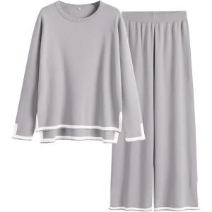 imageANRABESS Womens Two Piece Outfits Knit Pullover Sweater Tops ampamp Wide leg Pants Lounge Matching Sweatsuit Tracksuits SetsSilver Grey
