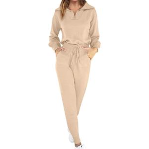 imageANRABESS Womens Two Piece Outfits Sweater Lounge Sets Long Sleeve Zip Up Knit Pullover Jogger Pants Tracksuit Travel OutfitsPink Apricot