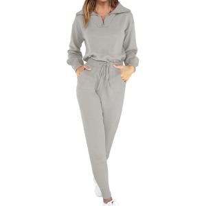 imageANRABESS Womens Two Piece Outfits Sweater Lounge Sets Long Sleeve Zip Up Knit Pullover Jogger Pants Tracksuit Travel OutfitsSilver Grey